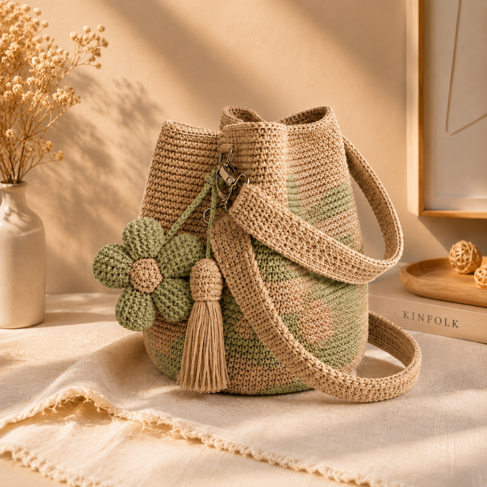 Crocheted Flower Tote Bag