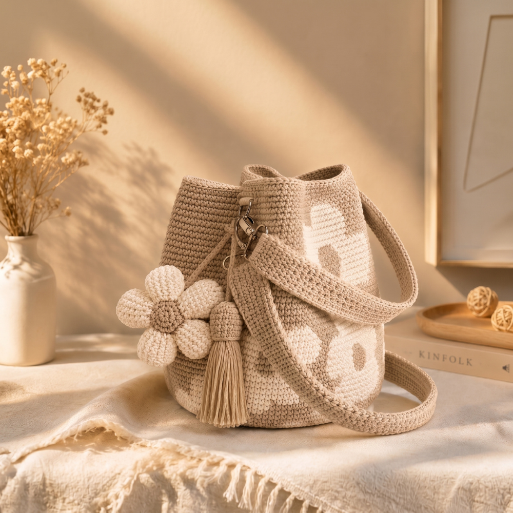Crocheted Flower Tote Bag